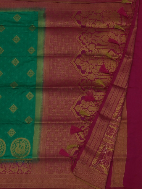 Pothys Green & Gold Jute Silk Woven Design Saree