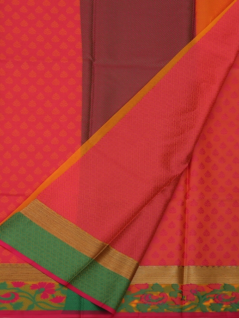 Pothys Peach-Coloured & Green Jute Silk Woven Design Saree