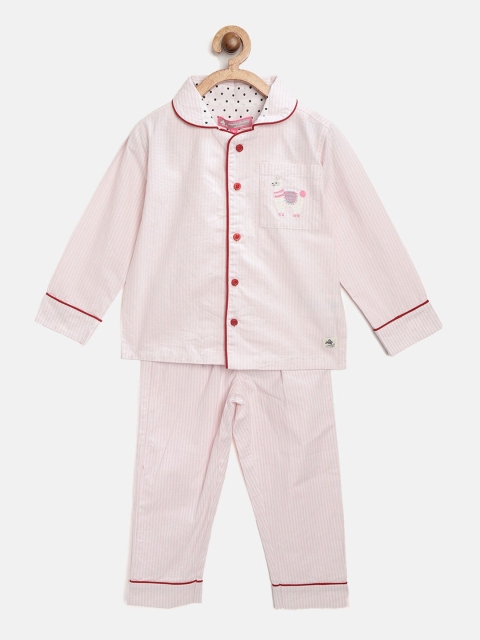 Cherry Crumble Girls Pink Striped Night suit