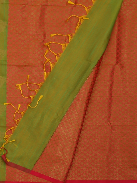 Pothys Orange & Green Cotton Blend Woven Design Saree