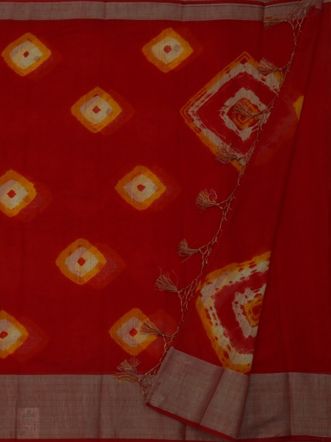 Pothys Red & Yellow Linen Blend Printed Saree