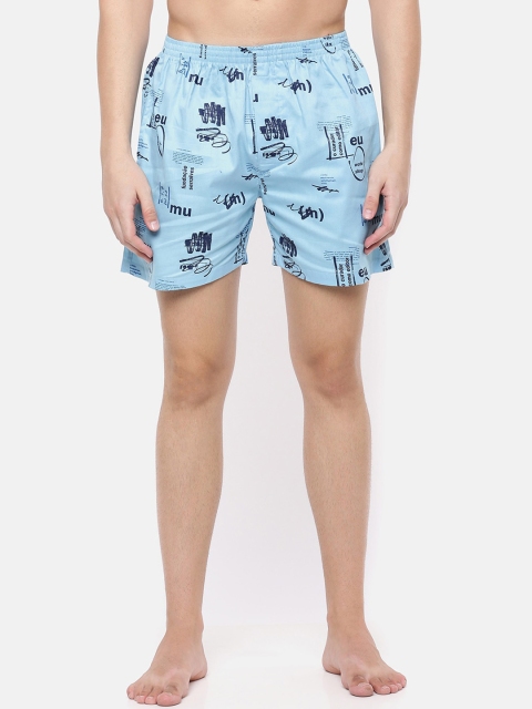 Cross Court Men Blue Printed Pure Cotton Boxers CCBX225