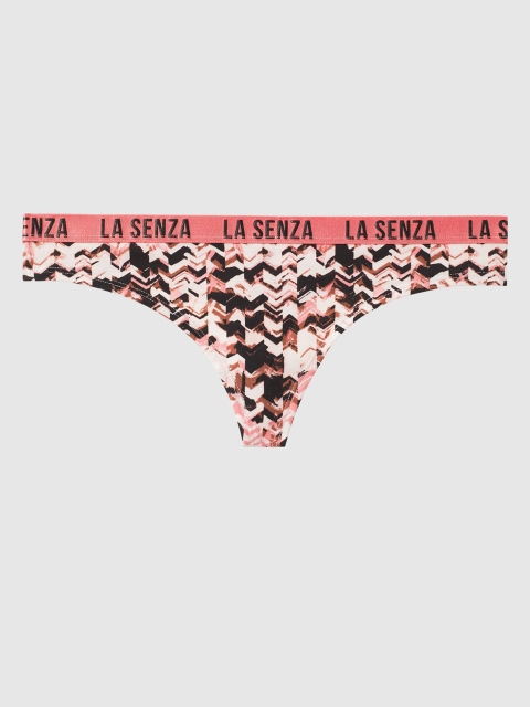 La Senza Women Beige & Black Printed Remix Thongs 11136142-4J74