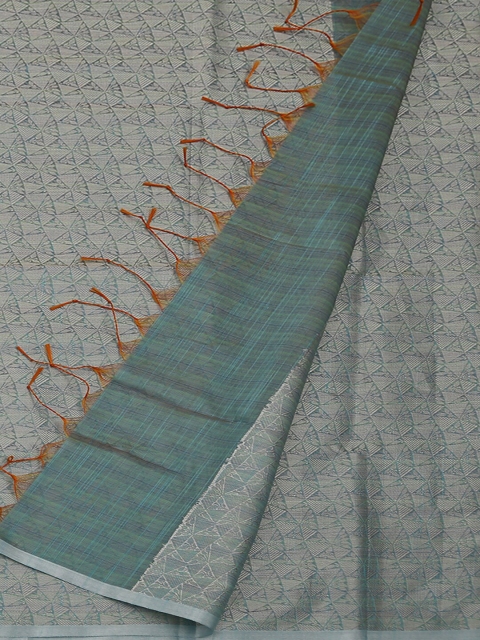 Pothys Blue & Off-White Cotton Blend Woven Design Saree