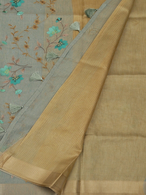 Pothys Blue & Gold-Toned Art Silk Embroidered Saree