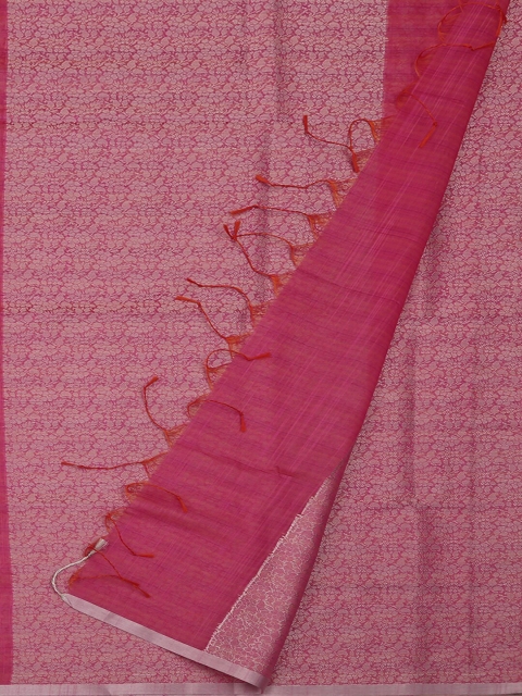 Pothys Pink & Silver Cotton Blend Woven Design Saree