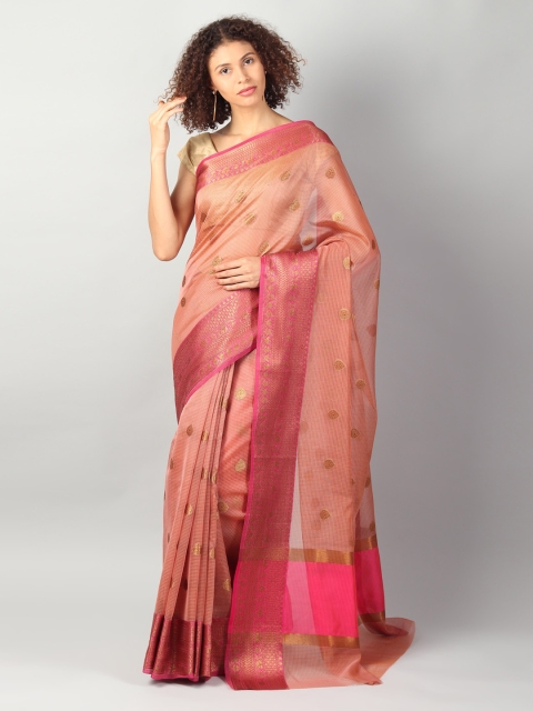 EthnicRoom Peach-Coloured Silk Cotton Woven Design Banarasi Saree