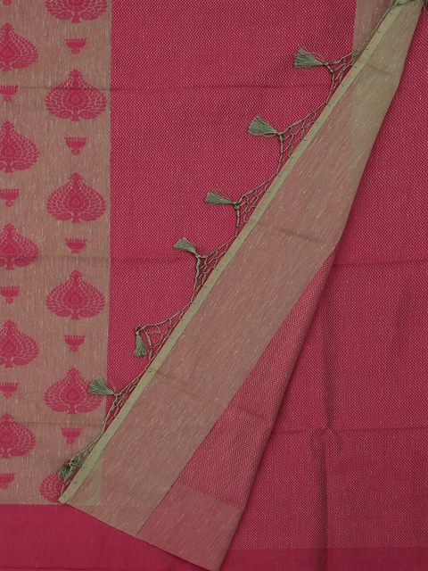 Pothys Pink & Green Linen Blend Woven Design Saree