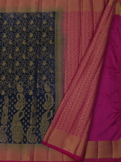 Pothys Navy Blue & Pink Jute Silk Woven Design Saree