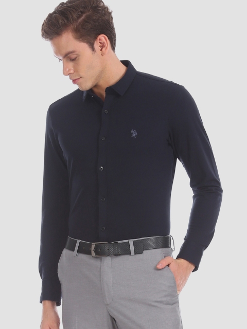 U.S. Polo Assn. Men Navy Blue Slim Fit Solid Formal Shirt