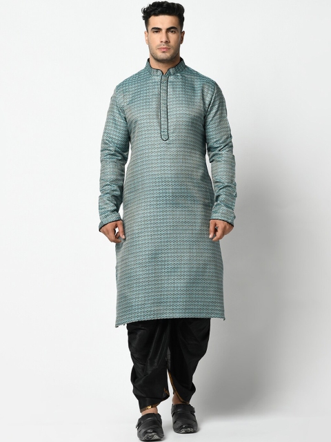 DEYANN Men Blue & Black Printed Kurta with Dhoti Pants
