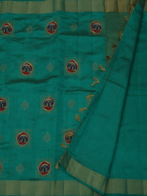 Pothys Green Printed Jute Silk Saree