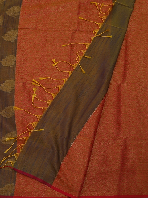 Pothys Orange & Olive Green Cotton Blend Woven Design Saree