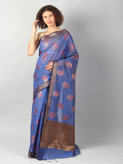 EthnicRoom Blue Jute Silk Woven Design Banarasi Saree