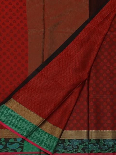 Pothys Maroon & Green Jute Silk Woven Design Saree