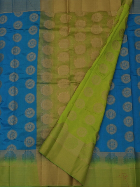 Pothys Blue & Green Jute Silk Woven Design Saree