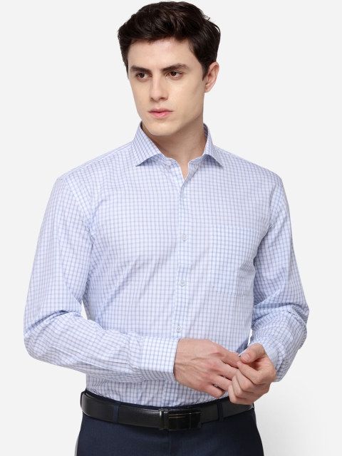JADE BLUE Men White & Blue Slim Fit Checked Formal Shirt