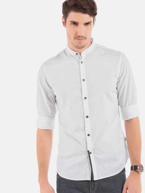 Flying Machine Men White Slim Fit Solid Casual Shirt
