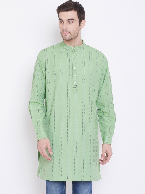 Tulsattva Men Green Striped Straight Kurta