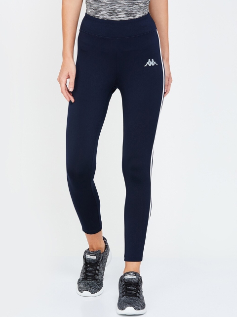 Kappa Women Navy Blue & White Solid Cropped Tights