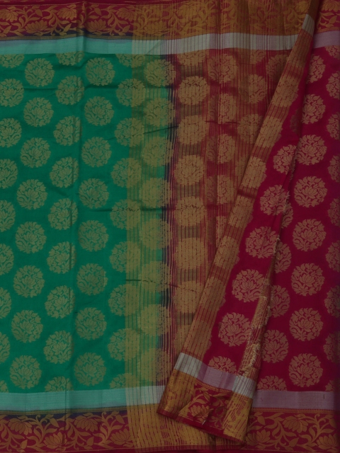 Pothys Green & Maroon Jute Silk Woven Design Saree