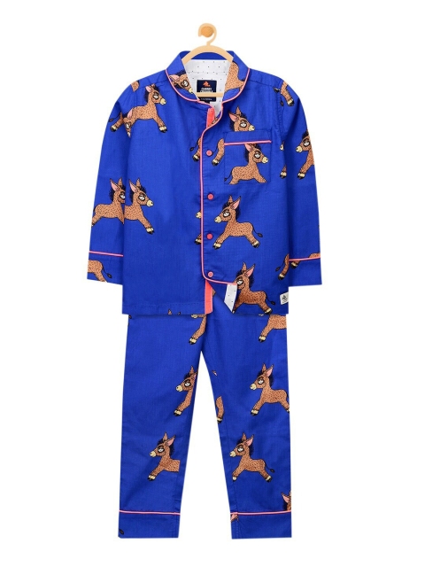 Cherry Crumble Unisex Kids Blue Printed Night suit