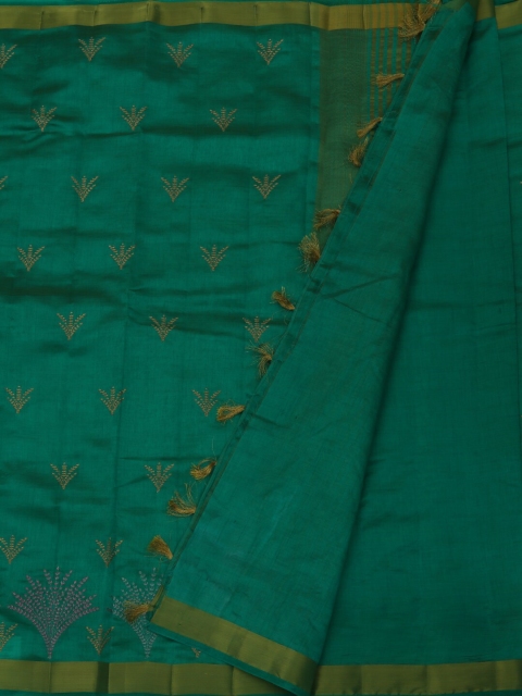 Pothys Green Printed Jute Silk Saree