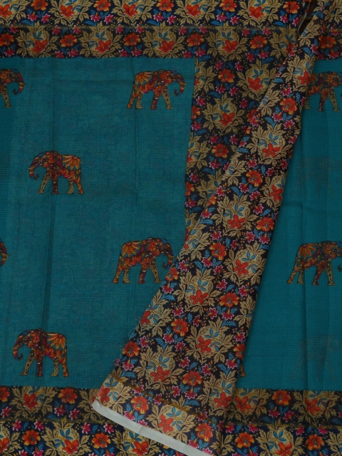 Pothys Blue & Maroon Jute Silk Printed Saree