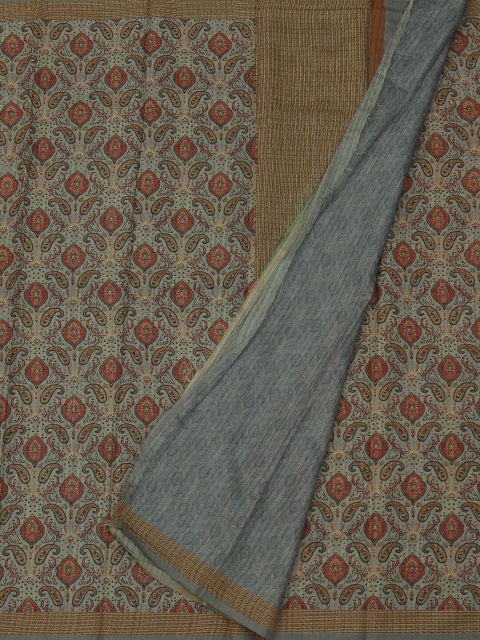 Pothys Grey & Red Jute Silk Printed Saree