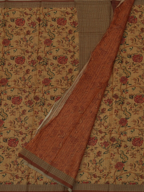 Pothys Brown & Red Jute Silk Printed Saree