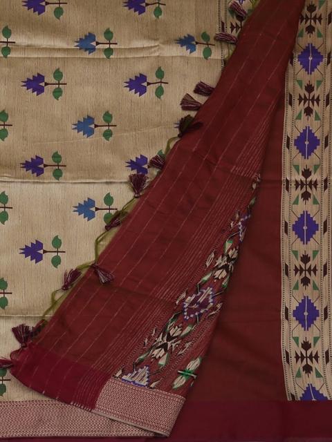 Pothys Green Printed Jute Silk Saree