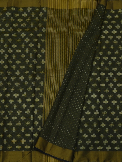 Pothys Olive Green Printed Jute Silk Saree