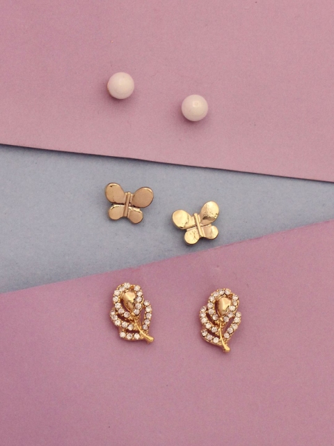 Sia Art Jewellery Set Of 3 White Gold-Plated Contemporary Studs
