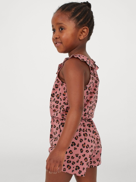 H&M Girls Pink & Black Patterned Playsuit