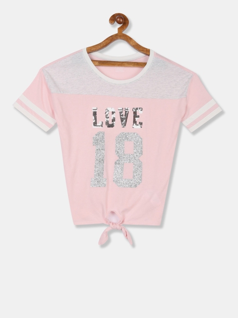 The Childrens Place Girls Pink & Grey Sequinned Top