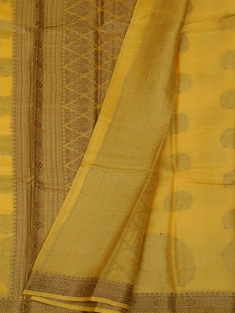 Pothys Mustard Yellow & Brown Jute Silk Woven Design Saree