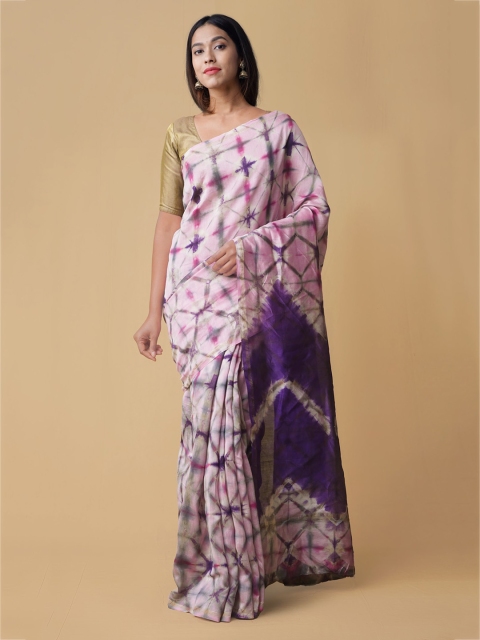 Unnati Silks Pink & Purple Silk Cotton Dyed Chanderi Saree
