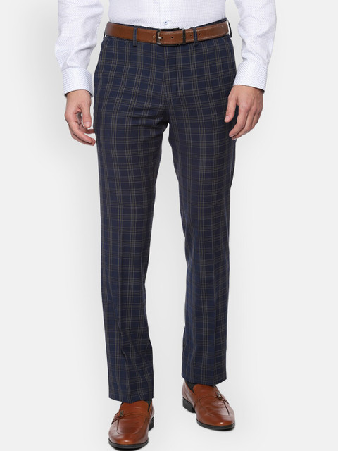 Louis Philippe Men Navy Blue & Brown Slim Fit Checked Formal Trousers
Louis Philippe Men Navy Blue & Brown Slim Fit Checked Formal Trousers