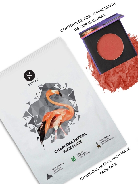 SUGAR Set of 2 Charcoal Patrol Face Mask & Mini Blush - 05 Coral Climax, Multi
