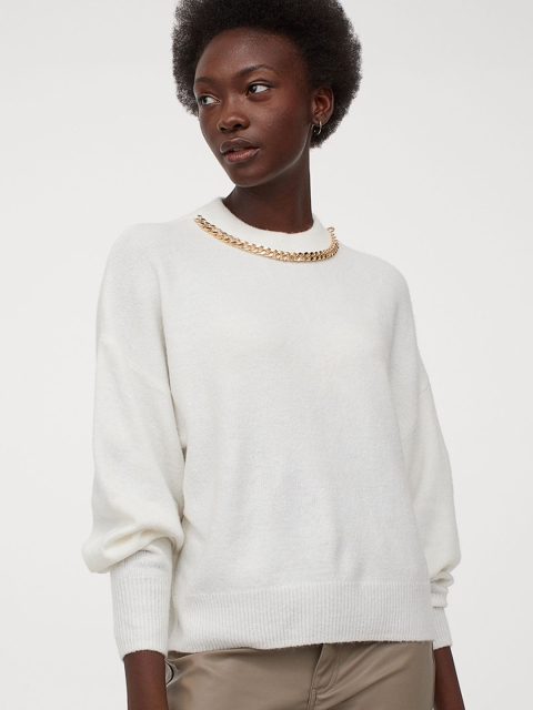 H&M Women Off White Chain Detail Jumper
