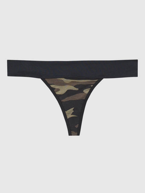 La Senza Women Olive Green & Black Camouflage Print Thongs 11125658-3ZNI