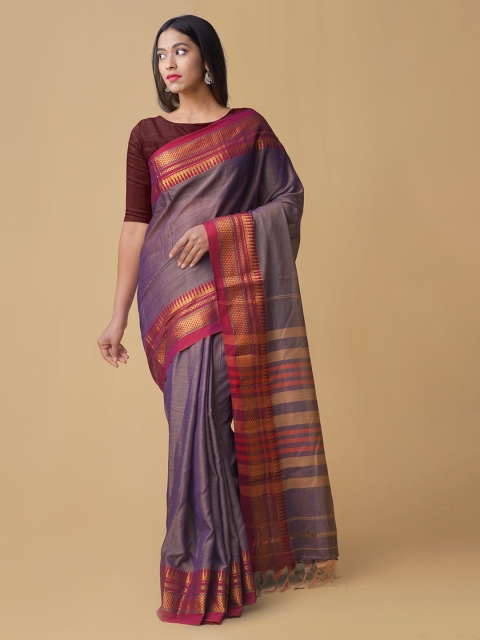 Unnati Silks Mauve Pure Cotton Solid Handloom Venkatgiri Saree