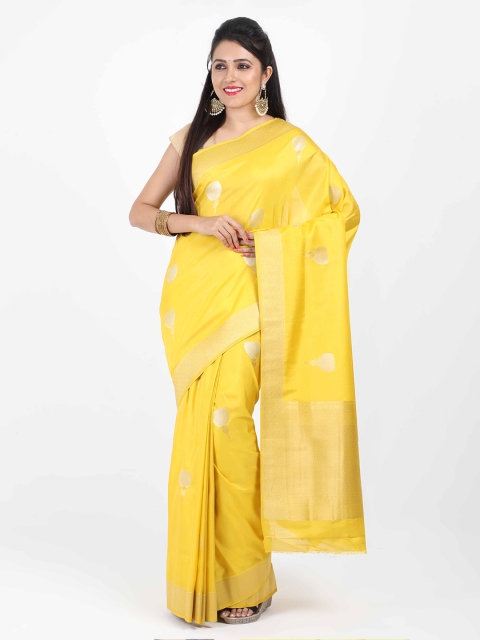 SABOO COLLECTIONS Yellow Woven Design Banarasi Saree