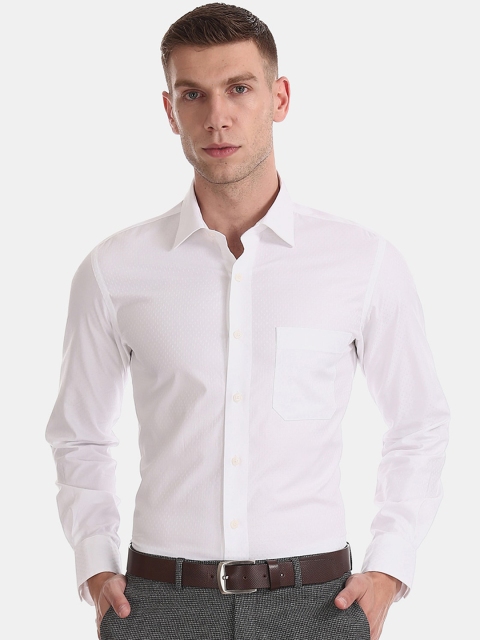 Arrow Men White Regular Fit Self Design Formal Shirt