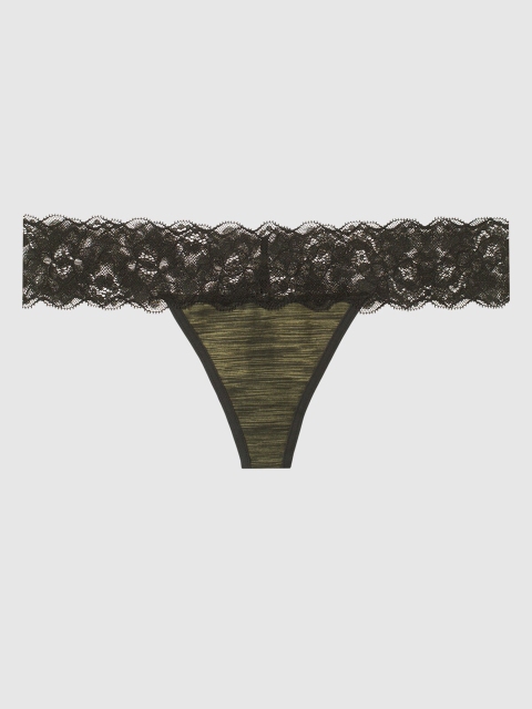 La Senza Women Green & Black Printed Remix Thongs 11118667-3XGN