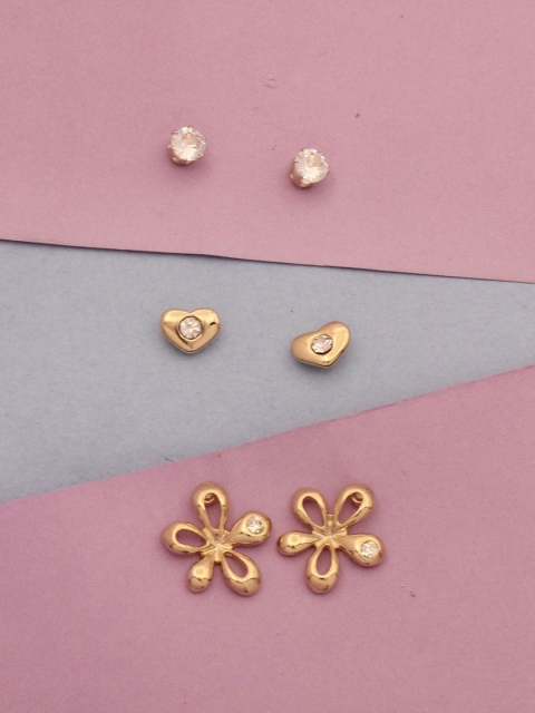 Sia Art Jewellery Set of 3 Gold-Plated Floral Studs