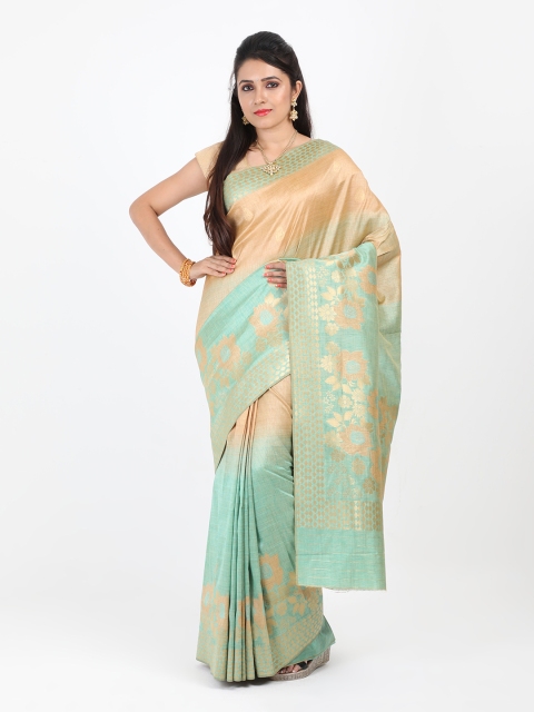 SABOO COLLECTIONS Beige & Sea Green Woven Design Banarasi Saree