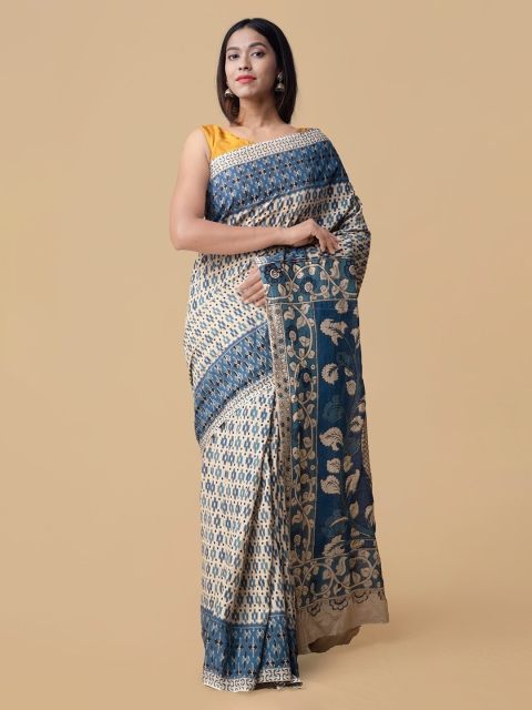 Unnati Silks Cream-Coloured Printed Pure Cotton Saree