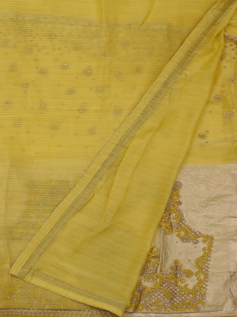 Pothys Mustard Yellow Embellished Poly Georgette Saree