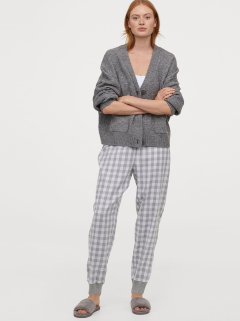 H&M Women Grey Checked Flannel Pyjama Bottoms